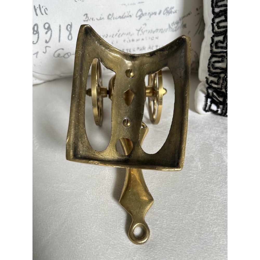 Vintage Brass Wheeled Wine Bottle Holder Trivet Stand Rolling Decor Wheelbarrow - Picture 6 of 7